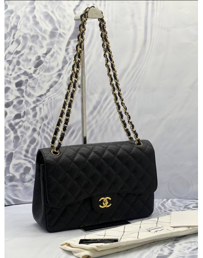 (LIKE NEW) CHANEL JUMBO CLASSIC DOUBLE FLAP BLACK CAVIAR LEATHER GHW