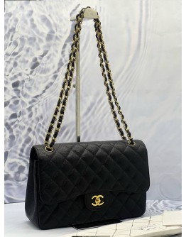 (LIKE NEW) CHANEL JUMBO CLASSIC DOUBLE FLAP BLACK CAVIAR LEATHER GHW