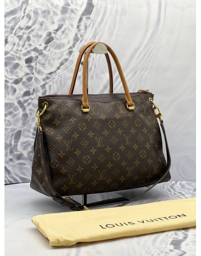 LOUIS VUITTON DARK PURPLE LEATHER AND BROWN MONOGRAM CANVAS PALLAS BAG