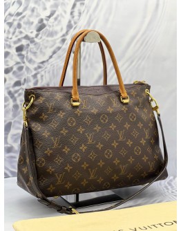 LOUIS VUITTON DARK PURPLE LEATHER AND BROWN MONOGRAM CANVAS PALLAS BAG