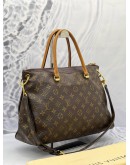 LOUIS VUITTON DARK PURPLE LEATHER AND BROWN MONOGRAM CANVAS PALLAS BAG