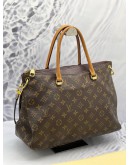 LOUIS VUITTON DARK PURPLE LEATHER AND BROWN MONOGRAM CANVAS PALLAS BAG