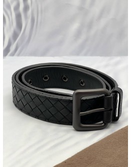 BOTTEGA VENETA BLACK INTRECCIATO LEATHER BUCKLE  
