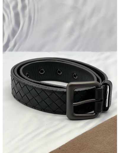 BOTTEGA VENETA BLACK INTRECCIATO LEATHER BUCKLE  