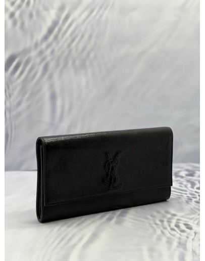 YVES SAINT LAURENT BLACK BELLE DE JOUR PATENT LEATHER FLAP CLUTCH 