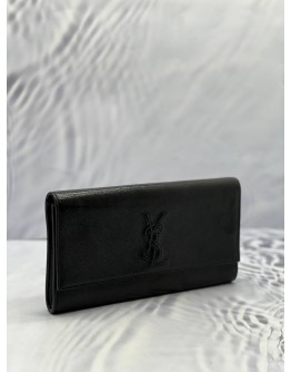 YVES SAINT LAURENT BLACK BELLE DE JOUR PATENT LEATHER FLAP CLUTCH 