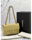 (LIKE NEW) MICROCHIP CHANEL CLASSIC DOUBLE FLAP SMALL BEIGE CAVIAR LEATHER GHW