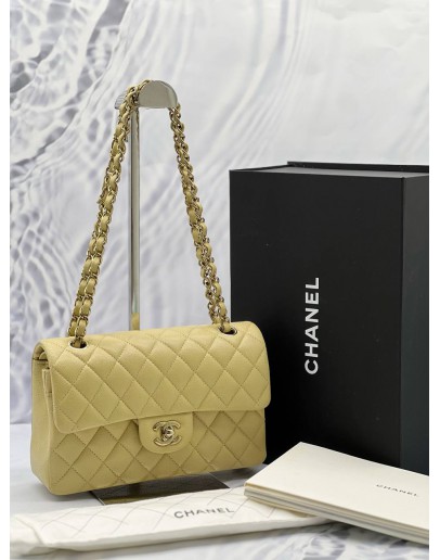 (LIKE NEW) MICROCHIP CHANEL CLASSIC DOUBLE FLAP SMALL BEIGE CAVIAR LEATHER GHW