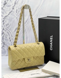(LIKE NEW) MICROCHIP CHANEL CLASSIC DOUBLE FLAP SMALL BEIGE CAVIAR LEATHER GHW