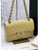 (LIKE NEW) MICROCHIP CHANEL CLASSIC DOUBLE FLAP SMALL BEIGE CAVIAR LEATHER GHW