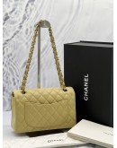 (LIKE NEW) MICROCHIP CHANEL CLASSIC DOUBLE FLAP SMALL BEIGE CAVIAR LEATHER GHW