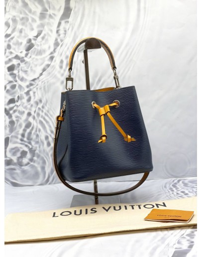 LOUIS VUITTON NEONOE BLUE EPI LEATHER BUCKET BAG WITH YELLOW LEATHER TRIM