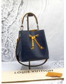 LOUIS VUITTON NEONOE BLUE EPI LEATHER BUCKET BAG WITH YELLOW LEATHER TRIM