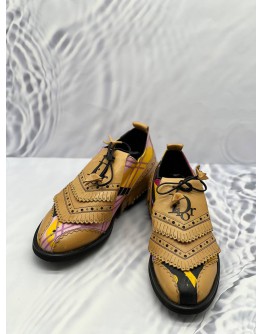 CHRISTIAN DIOR LIMITED EDITION MULTI ABSTRACT FRINGE GOLD SHOES SIZE 37 1/2 