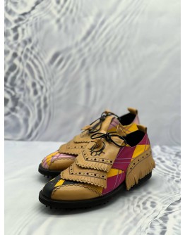 CHRISTIAN DIOR LIMITED EDITION MULTI ABSTRACT FRINGE GOLD SHOES SIZE 37 1/2 