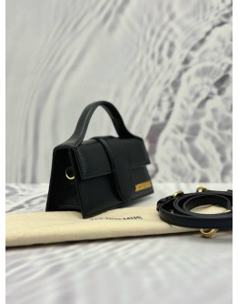 (UNUSED) JACQUEMUS THE BAMBINO TOP HANDLE AND CROSSBODY BAG IN BLACK CALFSKIN LEATHER
