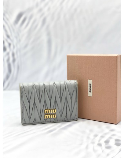 MIU MIU MATELASSE NAPPA LEATHER WALLET IN GREY