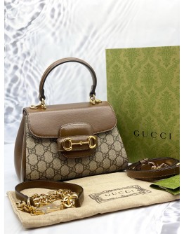(LIKE NEW) GUCCI HORSEBIT 1995 GG CANVAS SMALL TOP HANDLE BAG WITH GOLD HARDWARE CHAIN