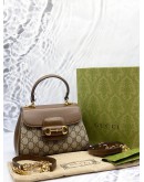 (LIKE NEW) GUCCI HORSEBIT 1995 GG CANVAS SMALL TOP HANDLE BAG WITH GOLD HARDWARE CHAIN