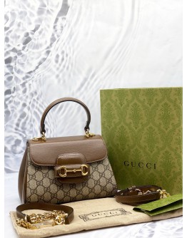(LIKE NEW) GUCCI HORSEBIT 1995 GG CANVAS SMALL TOP HANDLE BAG WITH GOLD HARDWARE CHAIN