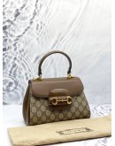 (LIKE NEW) GUCCI HORSEBIT 1995 GG CANVAS SMALL TOP HANDLE BAG WITH GOLD HARDWARE CHAIN