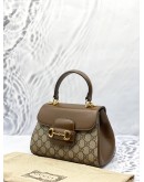 (LIKE NEW) GUCCI HORSEBIT 1995 GG CANVAS SMALL TOP HANDLE BAG WITH GOLD HARDWARE CHAIN