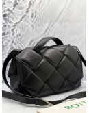 BOTTEGA VENETA NAPPA INTRECCIO PADDED TOP HANDLE SHOULDER BAG IN BLACK 