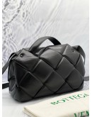 BOTTEGA VENETA NAPPA INTRECCIO PADDED TOP HANDLE SHOULDER BAG IN BLACK 