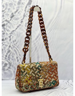 (LIKE NEW) BURBERRY FABRIC MONOGRAM QUILTED TB RESIN CHAIN LOLA BAG MULTICOLOR 