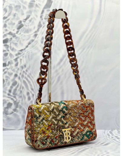 (LIKE NEW) BURBERRY FABRIC MONOGRAM QUILTED TB RESIN CHAIN LOLA BAG MULTICOLOR 