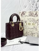 CHRISTIAN DIOR SMALL LADY DIOR MY ABCDIOR BAG IN BURGUNDY LAMBSKIN LEATHER -FULL SET-