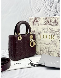 CHRISTIAN DIOR SMALL LADY DIOR MY ABCDIOR BAG IN BURGUNDY LAMBSKIN LEATHER -FULL SET-