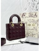 CHRISTIAN DIOR SMALL LADY DIOR MY ABCDIOR BAG IN BURGUNDY LAMBSKIN LEATHER -FULL SET-
