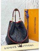 LOUIS VUITTON NEONOE MM TOP HANDLE AND SHOULDER BAG IN DARK BLUE MONOGRAM EMPREINTE LEATHER WITH RED EDGE DETAILING -FULL SET-