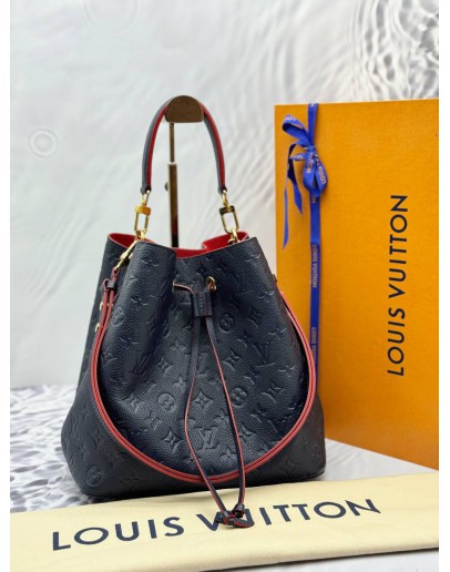 LOUIS VUITTON NEONOE MM TOP HANDLE AND SHOULDER BAG IN DARK BLUE MONOGRAM EMPREINTE LEATHER WITH RED EDGE DETAILING -FULL SET-