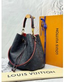 LOUIS VUITTON NEONOE MM TOP HANDLE AND SHOULDER BAG IN DARK BLUE MONOGRAM EMPREINTE LEATHER WITH RED EDGE DETAILING -FULL SET-