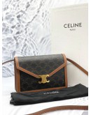 (LIKE NEW) CELINE ENVELOPE CROSSBODY BAG IN DARK BROWN TRIOMPHE CANVAS AND BROWN CALFSKIN LEATHER