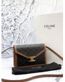 (LIKE NEW) CELINE ENVELOPE CROSSBODY BAG IN DARK BROWN TRIOMPHE CANVAS AND BROWN CALFSKIN LEATHER