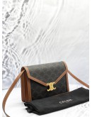 (LIKE NEW) CELINE ENVELOPE CROSSBODY BAG IN DARK BROWN TRIOMPHE CANVAS AND BROWN CALFSKIN LEATHER