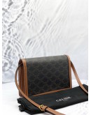 (LIKE NEW) CELINE ENVELOPE CROSSBODY BAG IN DARK BROWN TRIOMPHE CANVAS AND BROWN CALFSKIN LEATHER