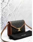 (LIKE NEW) CELINE ENVELOPE CROSSBODY BAG IN DARK BROWN TRIOMPHE CANVAS AND BROWN CALFSKIN LEATHER