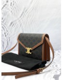 (LIKE NEW) CELINE ENVELOPE CROSSBODY BAG IN DARK BROWN TRIOMPHE CANVAS AND BROWN CALFSKIN LEATHER