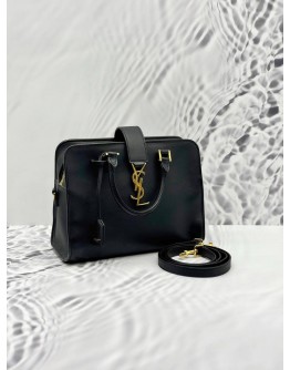 YSL SAINT LAURENT BABY CABAS TOP HANDLE BAG WITH STRAP IN BLACK CALFSKIN LEATHER
