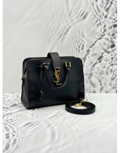 YSL SAINT LAURENT BABY CABAS TOP HANDLE BAG WITH STRAP IN BLACK CALFSKIN LEATHER