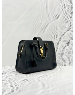 YSL SAINT LAURENT BABY CABAS TOP HANDLE BAG WITH STRAP IN BLACK CALFSKIN LEATHER