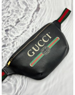 (UNUSED) GUCCI VINTAGE LOGO WEB MEDIUM BELT BAG IN BLACK PEBBLED LEATHER