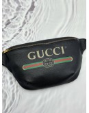 (UNUSED) GUCCI VINTAGE LOGO WEB MEDIUM BELT BAG IN BLACK PEBBLED LEATHER
