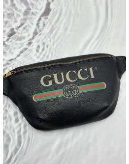 (UNUSED) GUCCI VINTAGE LOGO WEB MEDIUM BELT BAG IN BLACK PEBBLED LEATHER