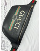 (UNUSED) GUCCI VINTAGE LOGO WEB MEDIUM BELT BAG IN BLACK PEBBLED LEATHER