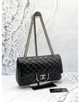 (LIKE NEW) CHANEL MEDIUM DOUBLE FLAP BAG IN BLACK LAMBSKIN LEATHER 